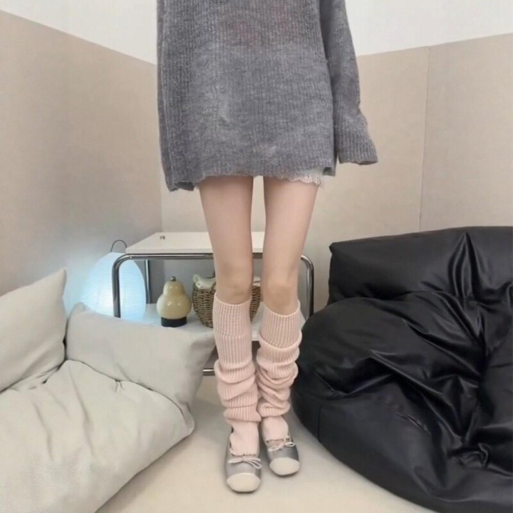 Gestrickte Plüschsocken Überknie Röhre Lange Beinsocke Mode Warme Beinstulpen Winter