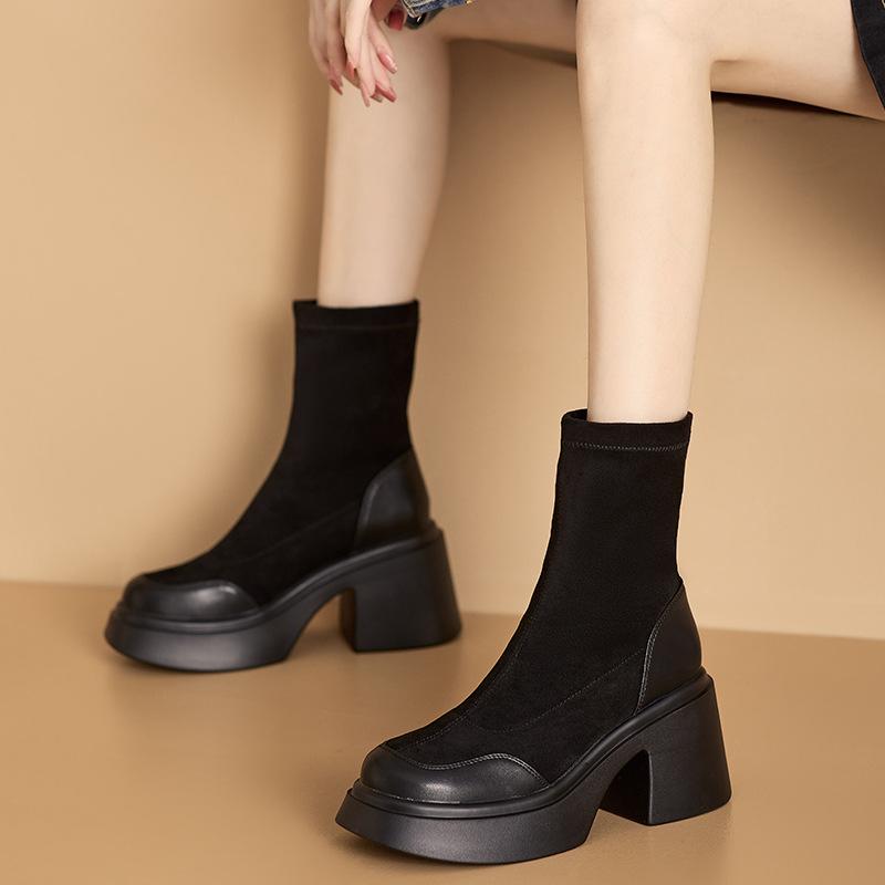 

ботинки на толстой подошве женские ботинки осенне-зимние новые ботинки маленькие тонкие ботинки толстый каблук ботфорты 34