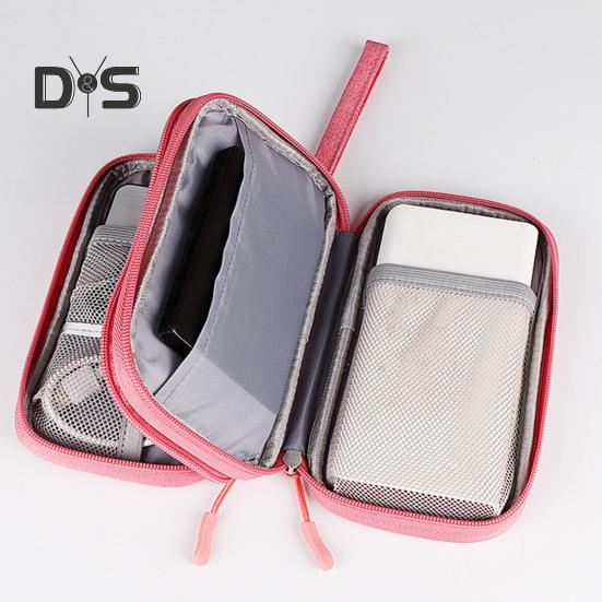 Power Bank Storage Bag Multi-purpose Carrying Case Zipper Closure Large Capacity Mesh Layer Cable Cord Storage Organizer