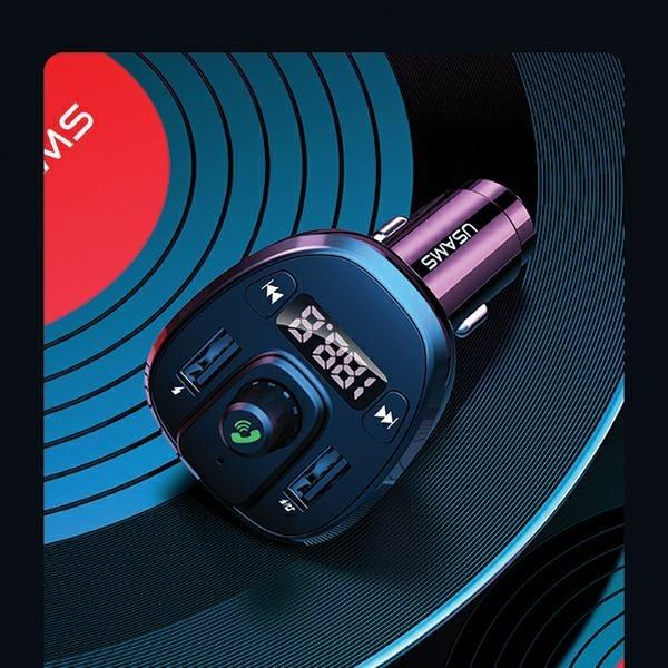 USAMS Handsfree Kit C21 With FM Transmitter, Bluetooth 5.0, Mp3, 2Xusb 3.4A Black/Black Cc115Gc01 (Us-Cc115)