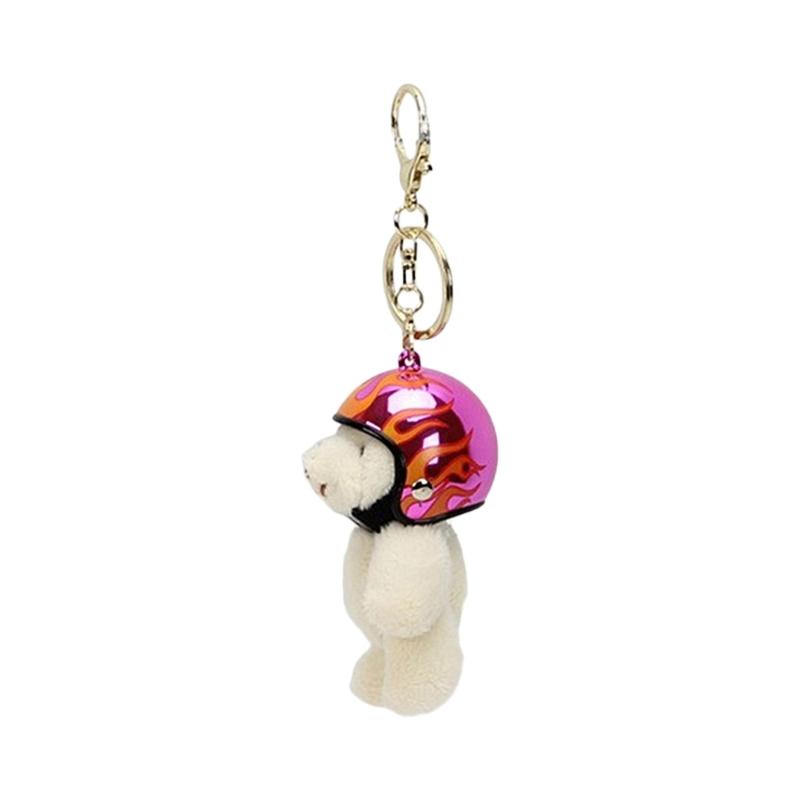 Motorcycle Bear Keychain Plush Keyring Cartoon Locomotive Animal Pendant for Bags and Phones Eye Catching Key Chain