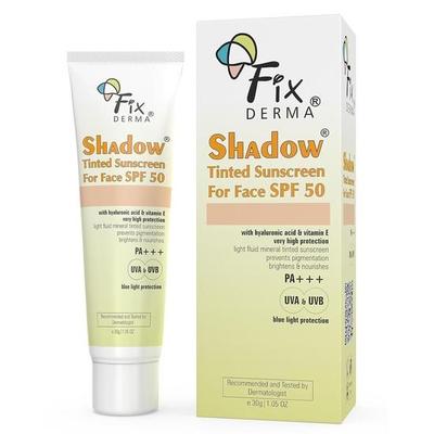 Fixderma Shadow Krem tonujący z filtrem SPF 50 PA+++ | Krem z filtrem przeciwsłonecznym z witaminą E | Ochrona UVA i UVB | Dla wszystkich typów skóry - 30g