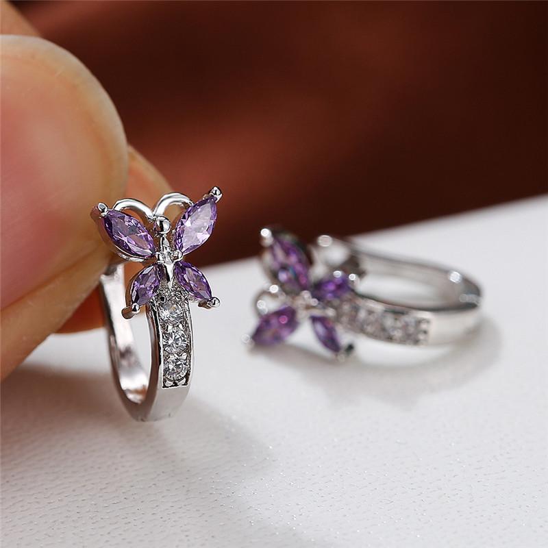 Crystal Female Multicolor Zircon Small Butterfly Clip Earrings Vintage Yellow Gold Color Wedding Boho Jewelry For Women