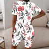 Women Plus Size Round Neck Short Sleeve Floral Printed White Longline Top And Fitted Shorts Set