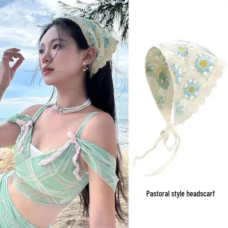 Retro Girly French Lace Triangle Scarf: Versatile Summer Headscarf & Photo Prop