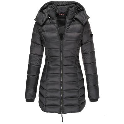 Women's Mid-Length Puffer Coat Slim Fit Quilted Cotton Jacket Winter Outerwear with Hood and Full Zipper Closure for Cold Weather