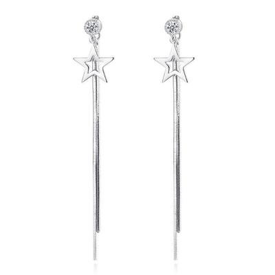 925 Sterling Silver Tassel Earrings For Women Zirconia Star Long Earrings Chain Oorbellen Boucle D'oreille New Trendy S-E865