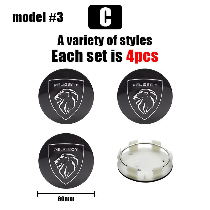 

2026 Hot Car Sticker 4pcs 60mm Car Wheel Styling Center Hub Caps Rim Cover Badge For Peugeot 2008 206 208 3008 308 207 307 508 4pcs For Peugeot