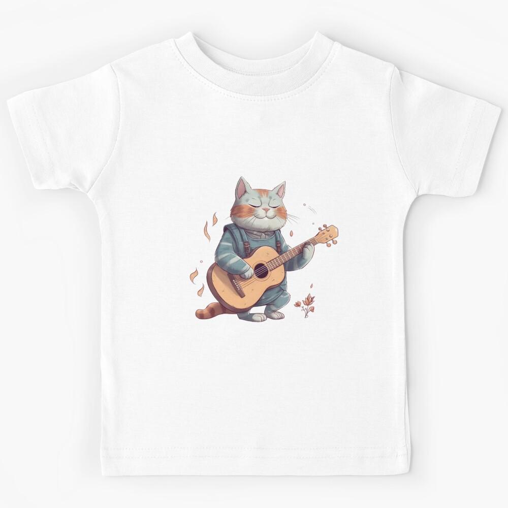 Cute Cat Playing Guitar Kids T-Shirt 100