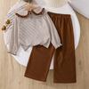 Girls' Outfit Children's Clothing 2025 Autumn New Cute Doll Collar Long Sleeve Striped Top Long Pants 2-Piece Set
