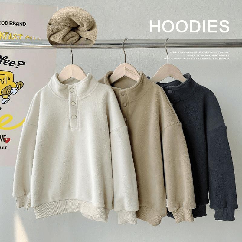 Kinder Österreichischer Samt Stehkragen Warmes Sweatshirt Plus Samtverdickung Großkinder Knopfleiste Einfarbiges Oberteil