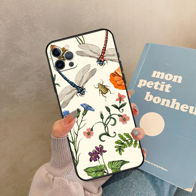 Floral Colorful Dragonfly Case For iPhone 17 Air 14 16 15 11 12 13 Pro Max 12 mini XR 15 16 Plus 16e Back Cover Shell