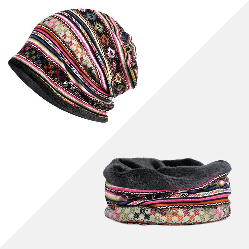 Women's Floral Print Cotton Pullover Hat and Scarf Set for Sun Protection