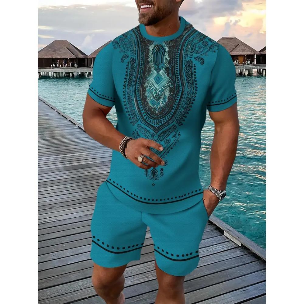 2025 Vintage Men's T-shirts Shorts Set 3D African Ethnic Style Print Casual Hawaiian Tees Suit Summer Men Women Tracksuit Outfit