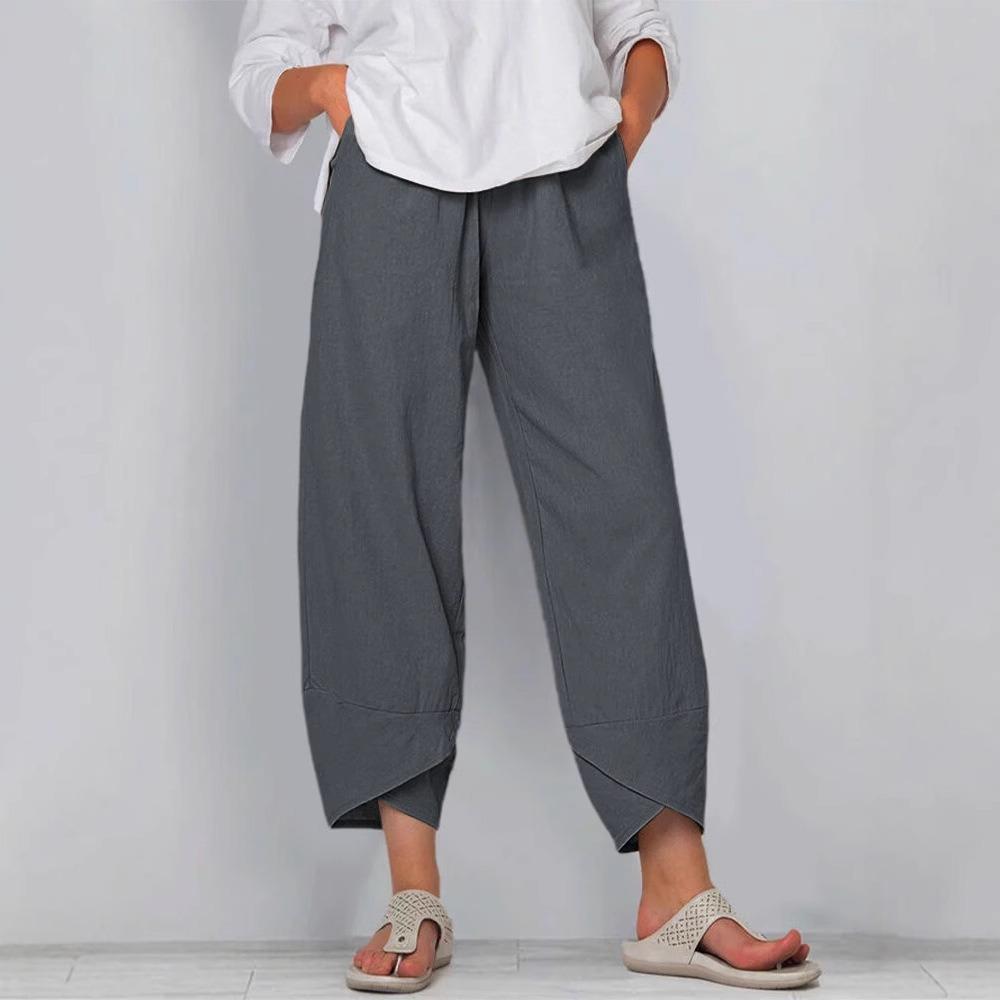 Women's High Waist Loose Fit Cotton Cropped Pants Casual Wide Leg Trousers