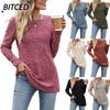 BITCED Women's Fashion Casual Solid Color Print Long Sleeve O Neck Blouses & Shirts