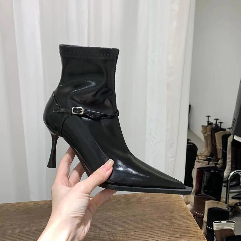 Pointed Toe Women Ankle Boots Fashion Elegant Stretch Modern Short Booties Autumn Laides Party Stripper Shoes
