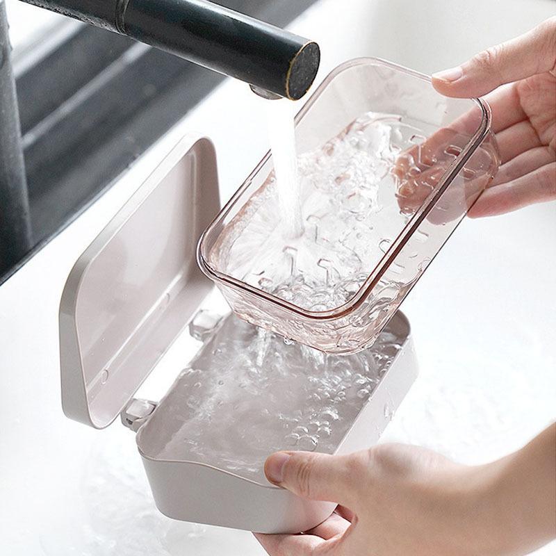 Soap Box with Double-layer Lid for Draining Water, No Need To Drill Holes, Laundry Soap and Soap Box Storage Rack