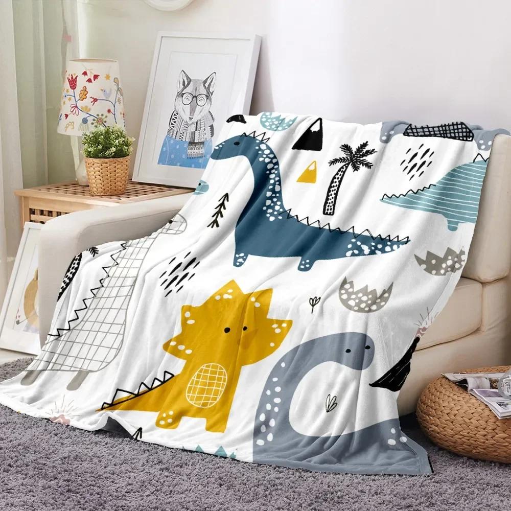 Cartoon Dinosaur Throw Blanket Soft Flannel Blanket for Chair Travelling Camping Kids Adults Bed Couch Cover Winter Queen King