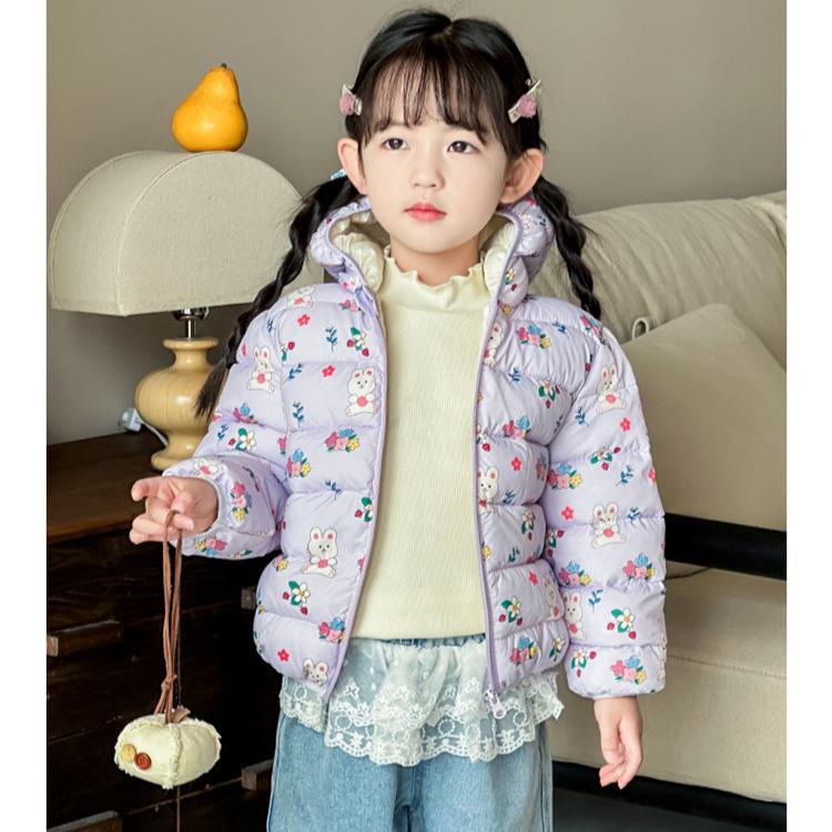 Korean Style Winter Baby Girl Thickened Short Cotton-padded Jacket Girls' Warm Cotton-padded Clothes Children's Autumn Cute Pink Cartoon Print Coats