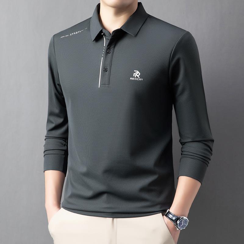 New Lapel Men's Polo Shirt Casual Long-sleeved T-shirt Autumn Young Seamless Bottoming Shirt Solid Color Dad Dress.