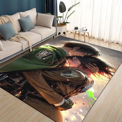 3D Cartoon Attack on Titan Eren Mikasa Anime Teppich für Wohnzimmer Schlafzimmer Zuhause Sofa Dekoration, Kinder Spiel Rutschfeste Bodenmatte