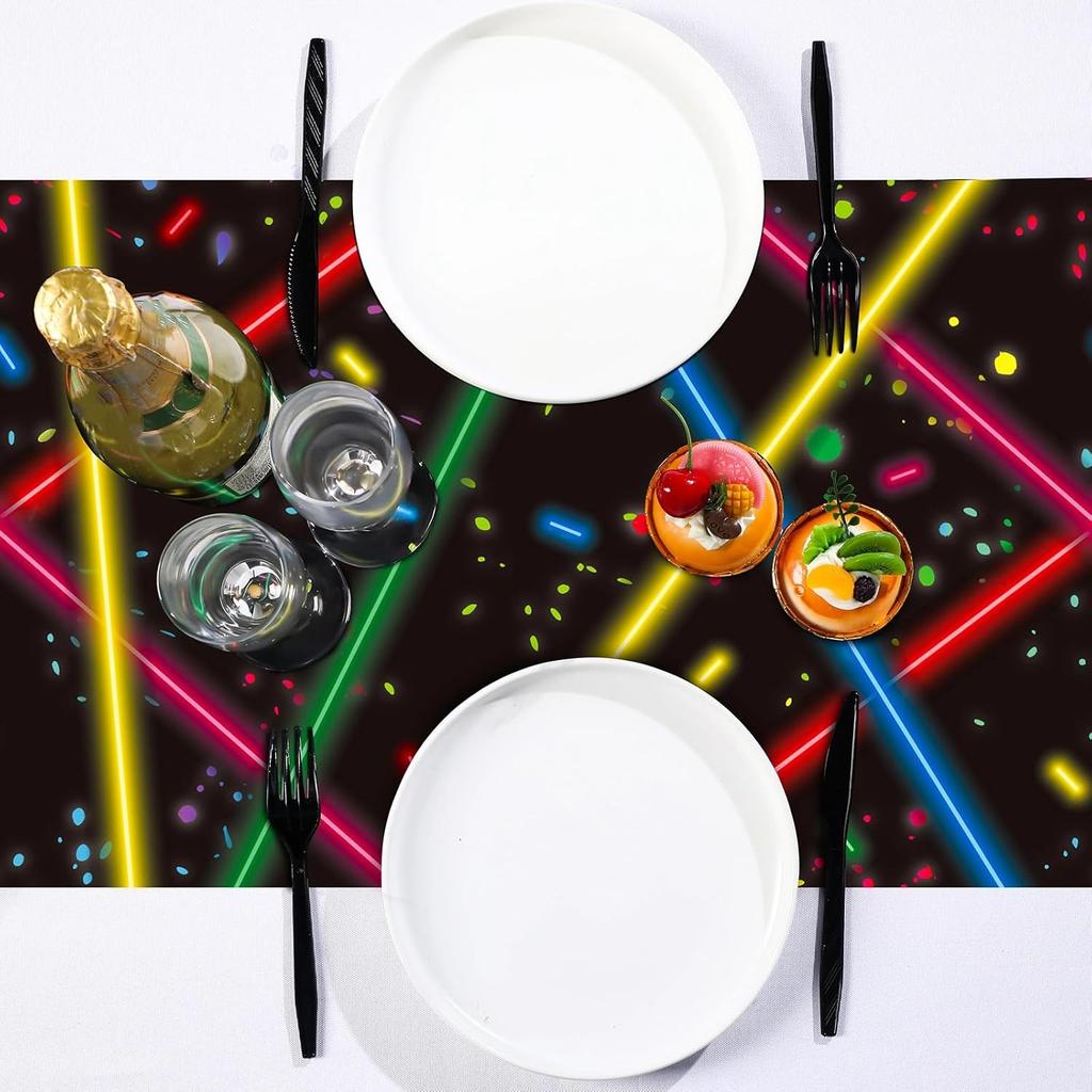 Peryiter 6 Pcs Glow Party Table Runners Plastic Neon Table Runners 14 x 108 Inch Disposable Glow in The Dark Supplies for Neon Birthday Decorations