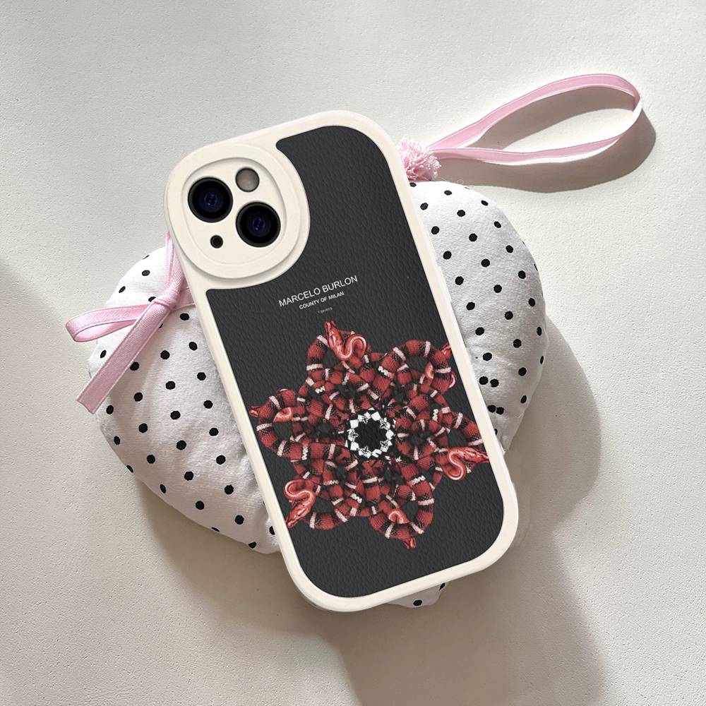 Capa de Celular M-MARCELO B-BURLON Para IPhone 16 15 14 13 12 11 Pro Max Plus Couro Capa Macia
