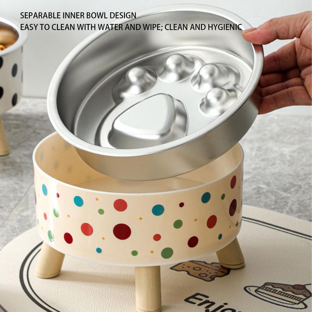 elevated cat bowl stainless steel neck protection large capacity anti slip Dog Slow Feeder Bowl Neck Support Anti Spill Pet Dish