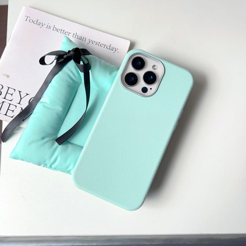 Korean Simple Solid Color Imitation Leather Pattern Case, Suitable for iPhone16Pro Max Mobile Phone Case 14/15 Soft Case, Small and Fresh.