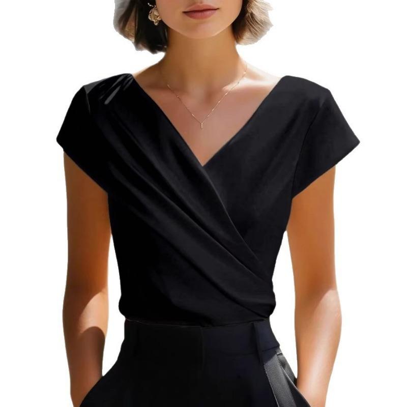 Women S Summer Elegant Cross V Neck Short Sleeve Blouse S