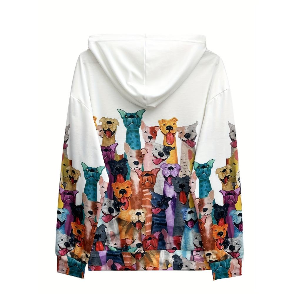 Dogs Print Hoodie Casual Long Sleeve Drop Shoulder Hoodie Women's Clothing