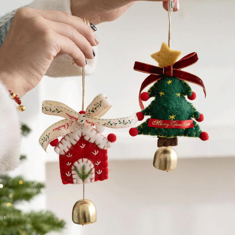 Christmas Felt Ornament with Bell Plush Christmas Tree Bells Christmas Tree Decoration Xmas New Year Hanging Bell