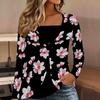 Tops for Women  Floral Print Long Sleeve Fake Two‑Piece Top Fall Casual Slim Pullover Women's Long Sleeve Top