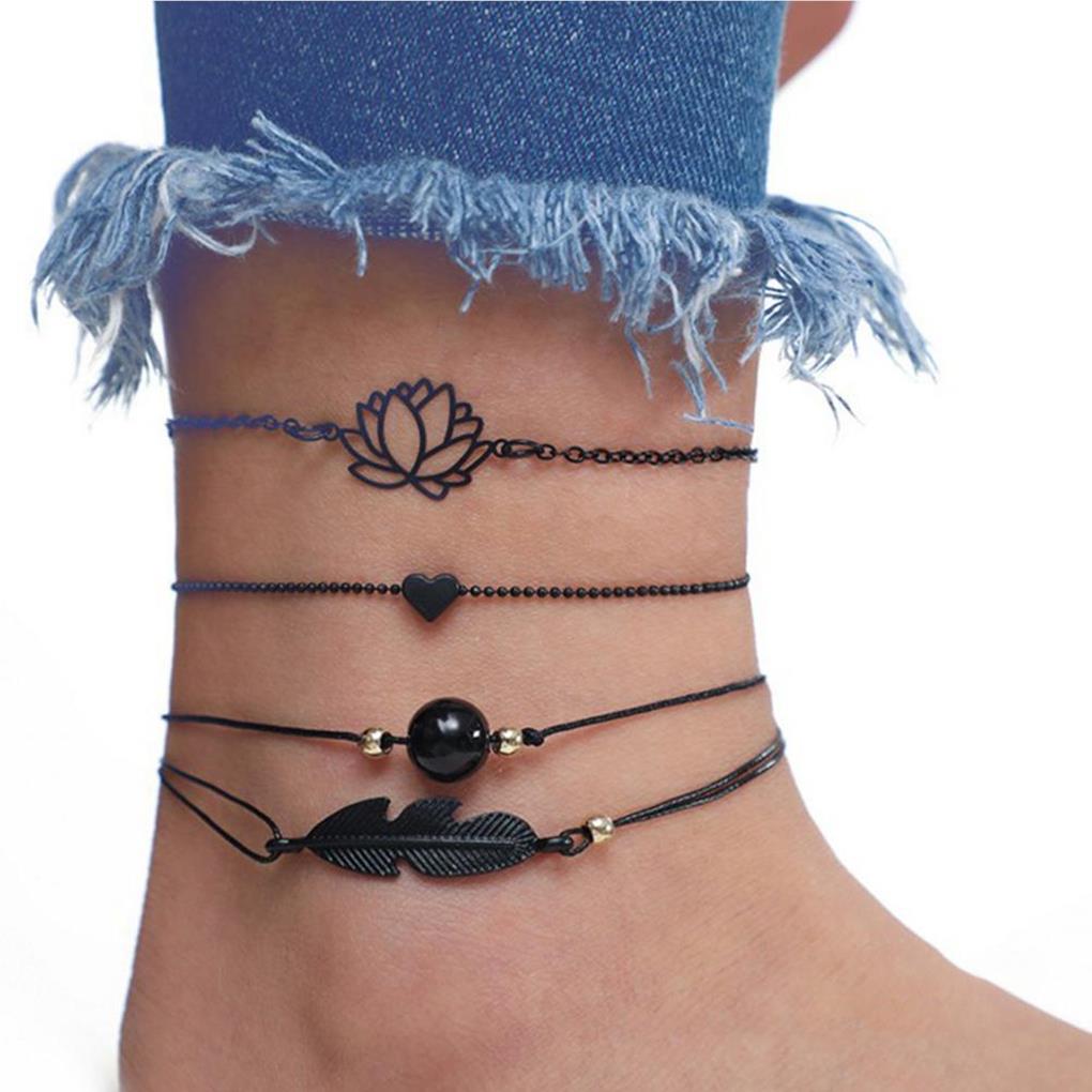 4pcs Bracelet Black Hollow Lotus Leaves Adjustable Bracelets Charming Elegant Unique Clothing Accessory for Leisure