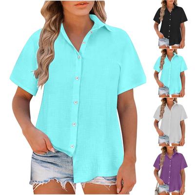 Women's Cotton and Linen Shirt Long Sleeve Lapel Button Shirt Classic Long Sleeve Shirt