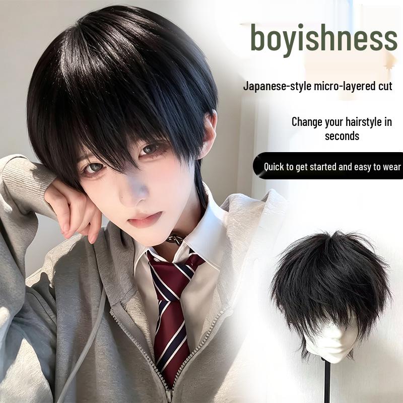 Universal Cosplay Short Straight Wig with Bangs - Realistic Lightweight Anime-Style for Students