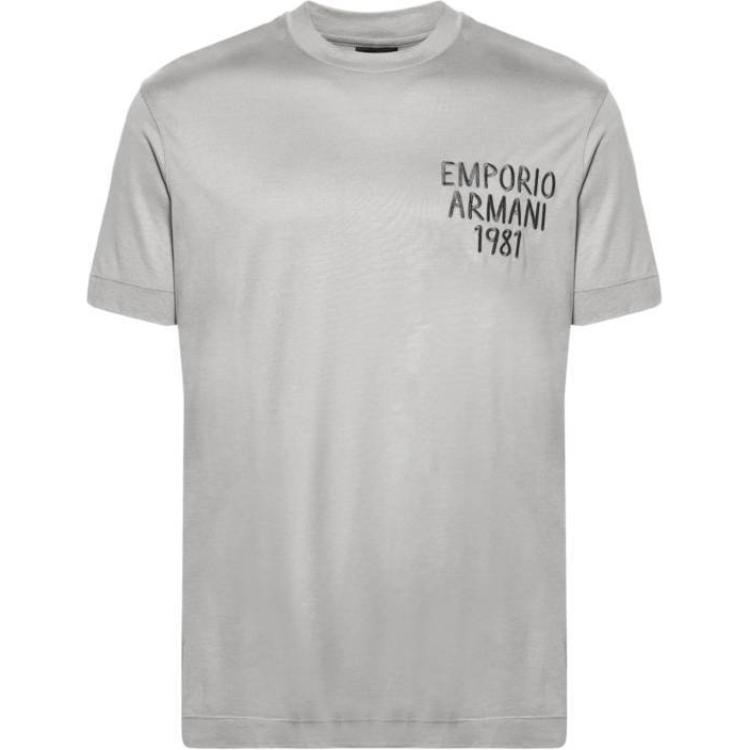 Emporio Armani Logo Letter Print Crew Neck Short Sleeve T-Shirt Men tops Gray 3D1TA2-1JUVZ-06H2 S
