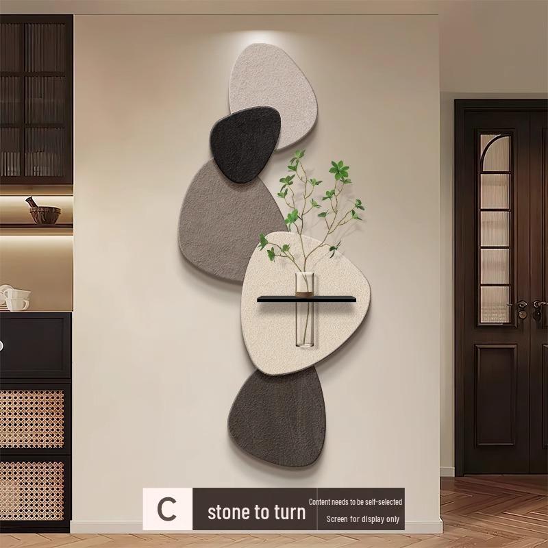 Chinese-Style Foyer Painting: 'Turn Stones Into Gold' with Hydroponic Green Plant Design