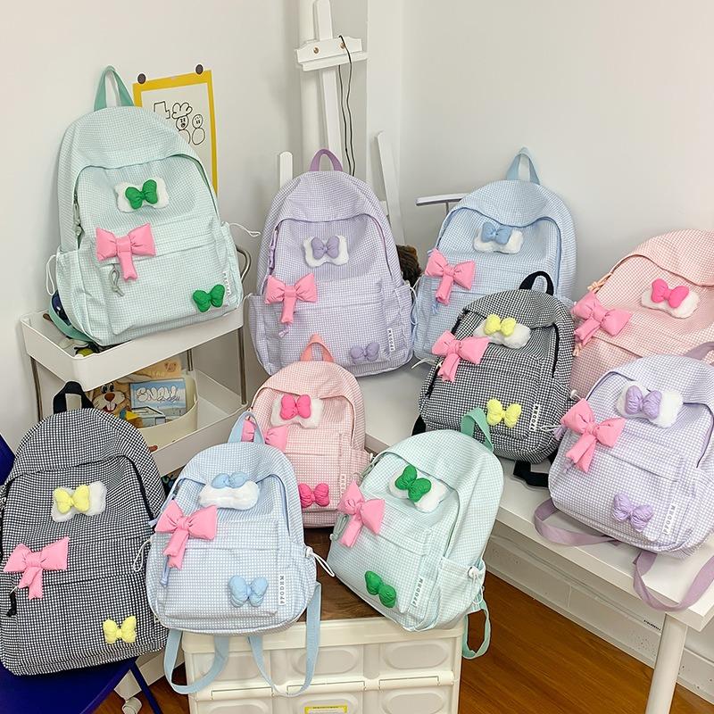 School Bag Autumn New Small Fresh Plaid Primary School Bag Junior High School Cute Girl Contrasting Colors To Reduce the Burden Travel Backpack