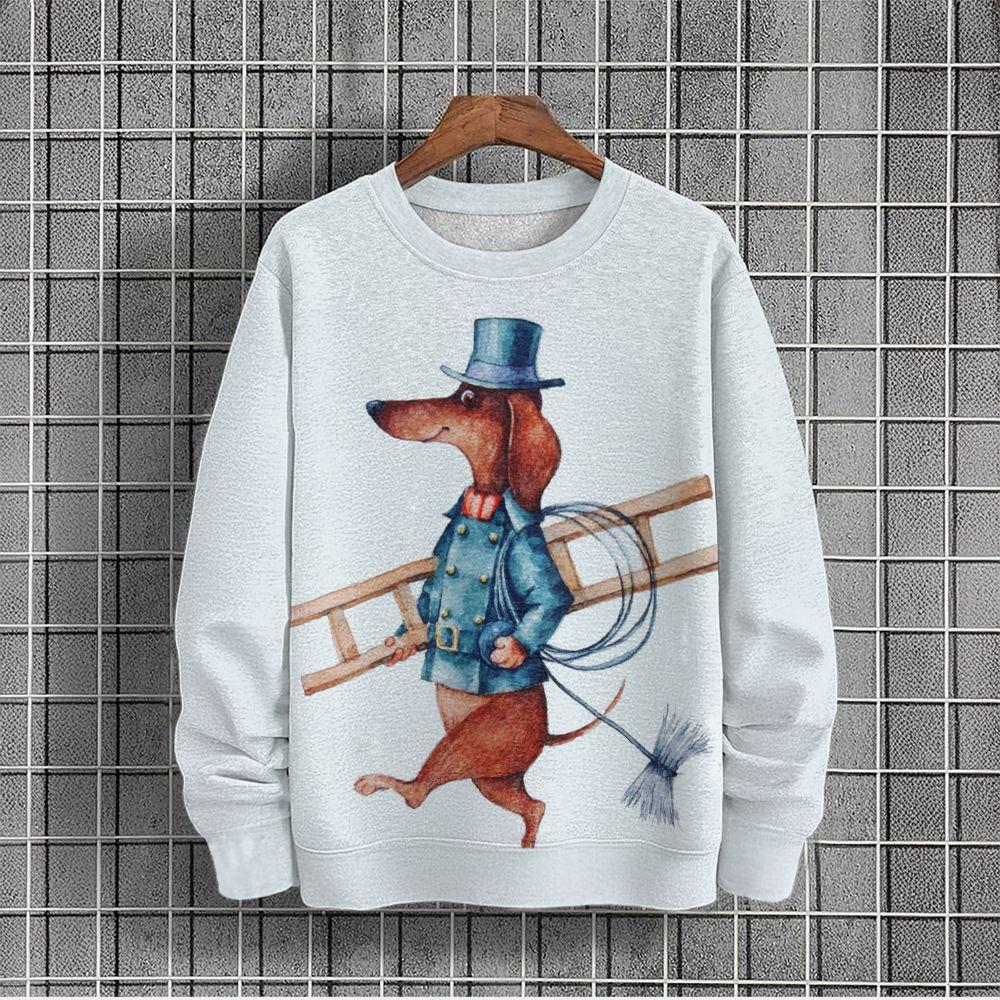 Animal Print Sweatshirts For Men Loose O-Neck Hoodies Dog Graphic Long Sleeves Outdoor Streetwear Oversized Men's Clothing Tops