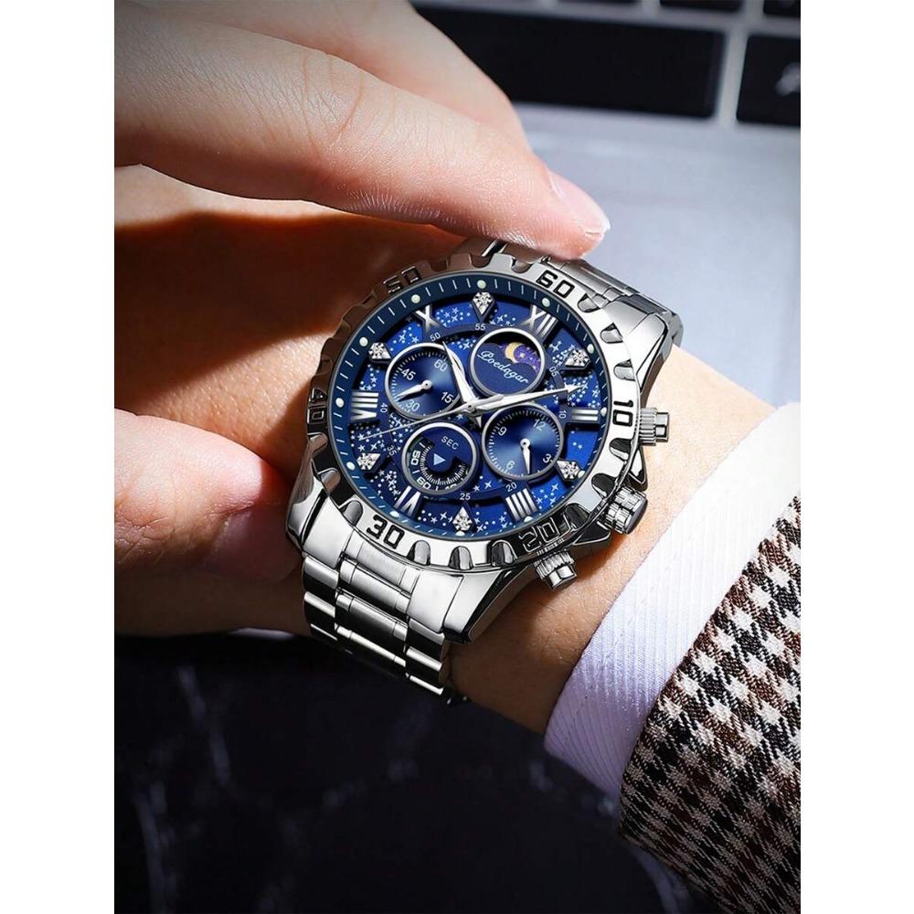 POEDAGAR 1 pz Orologio Sportivo da Uomo, Cronografo Impermeabile, Orologio al Quarzo di Lusso in Acciaio Inossidabile Luminoso con Scatola Regalo