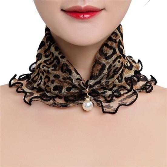 Scarf Painting Print Imitation Pearl Durable Ruffle Edge Lady Headscarf for Banquet