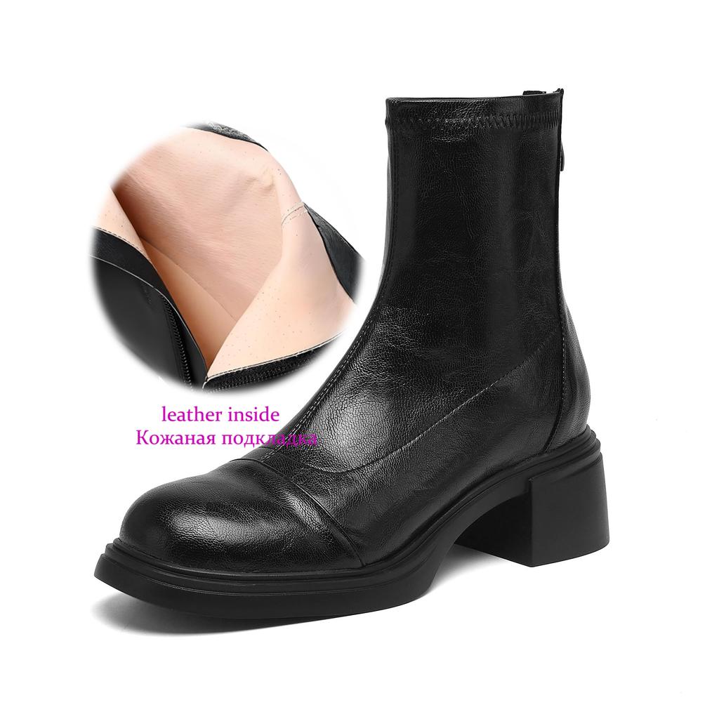Krazing Pot Microfiber Round Toe Chunky Heels Motorcycle Boots Size 42 Zip Women Pleated Decoration Platform Ankle Boots