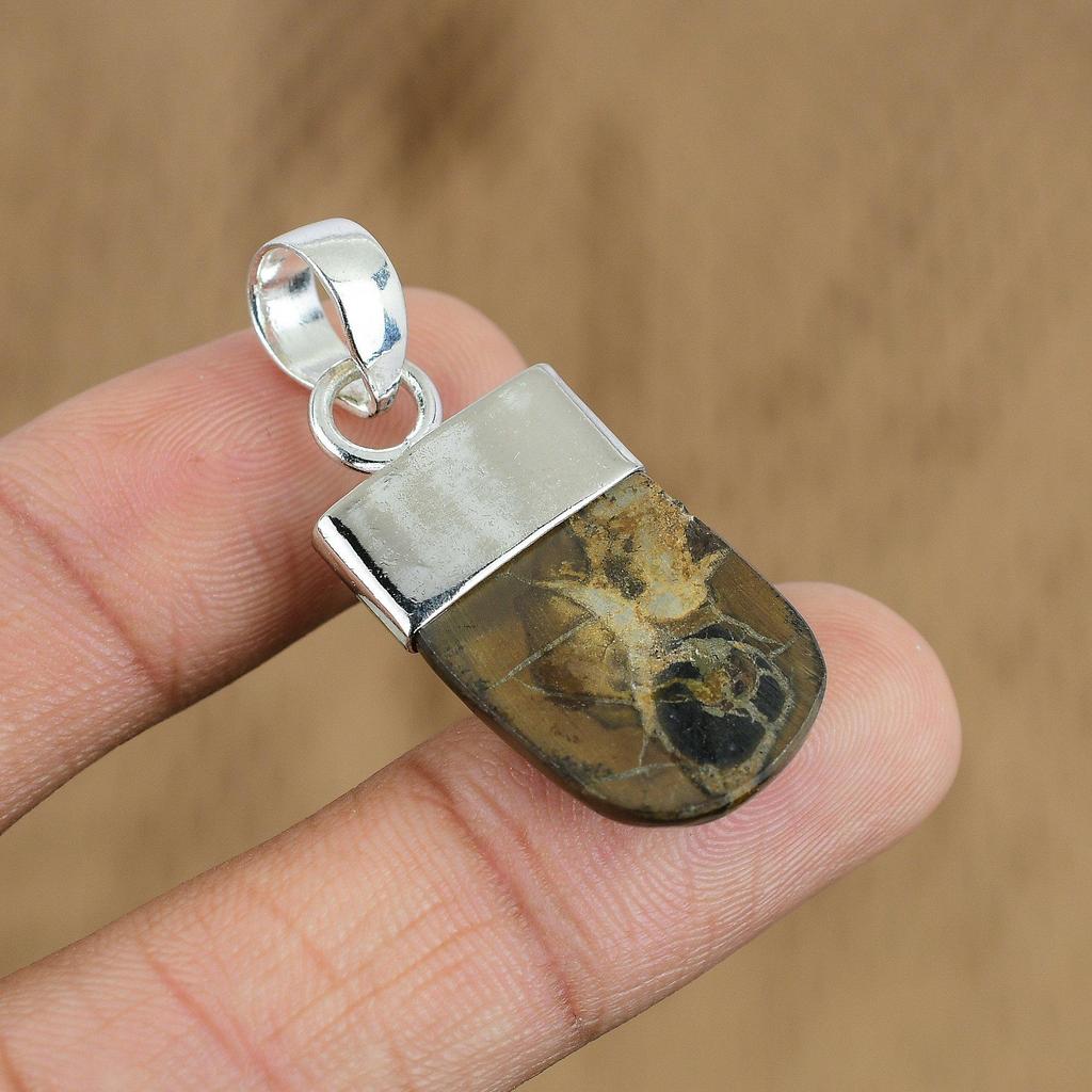 Wedding Gift For Her 925 Silver Natural Moroccan Mud Crack Fossil Pendant