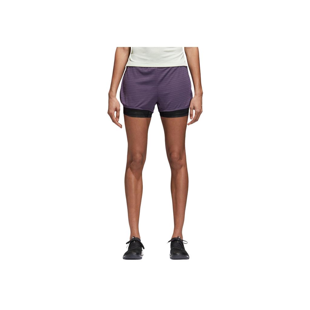 Adidas 2 In 1 Solid Color Comfortable Casual Elastic Sports Shorts Women Shorts Purple CD3079
