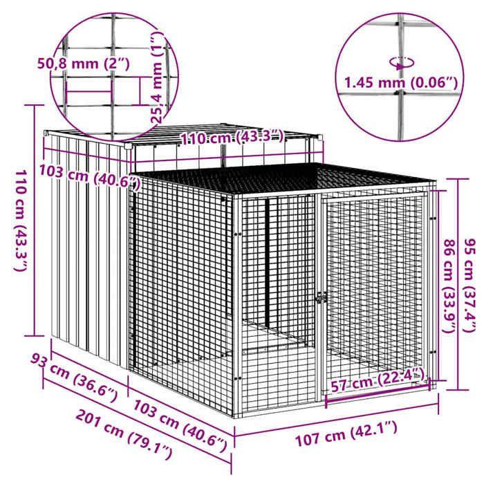 VidaXL Chicken Coop with Run Light Grey 110x201x110 Cm Galvanized Steel, Chicken Coop, Chicken Run, Chicken Coop with Run, 172360