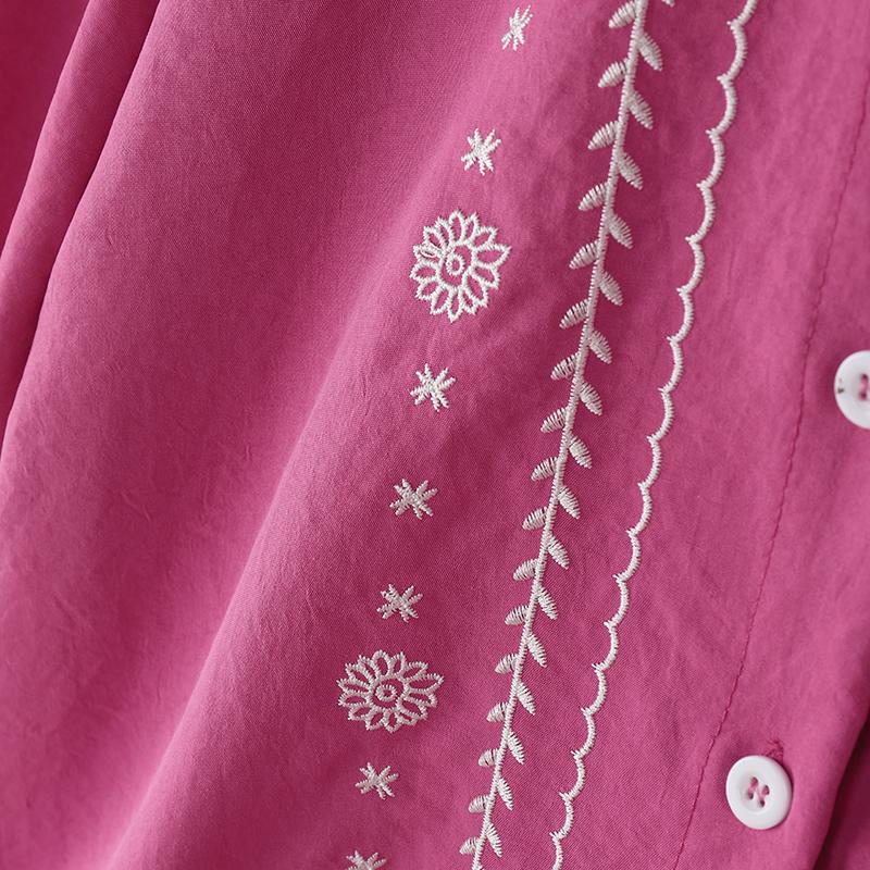 VONDA Wemen Casual Loose Round Neck Half Sleeve Lace Hem Embroidery Blouse