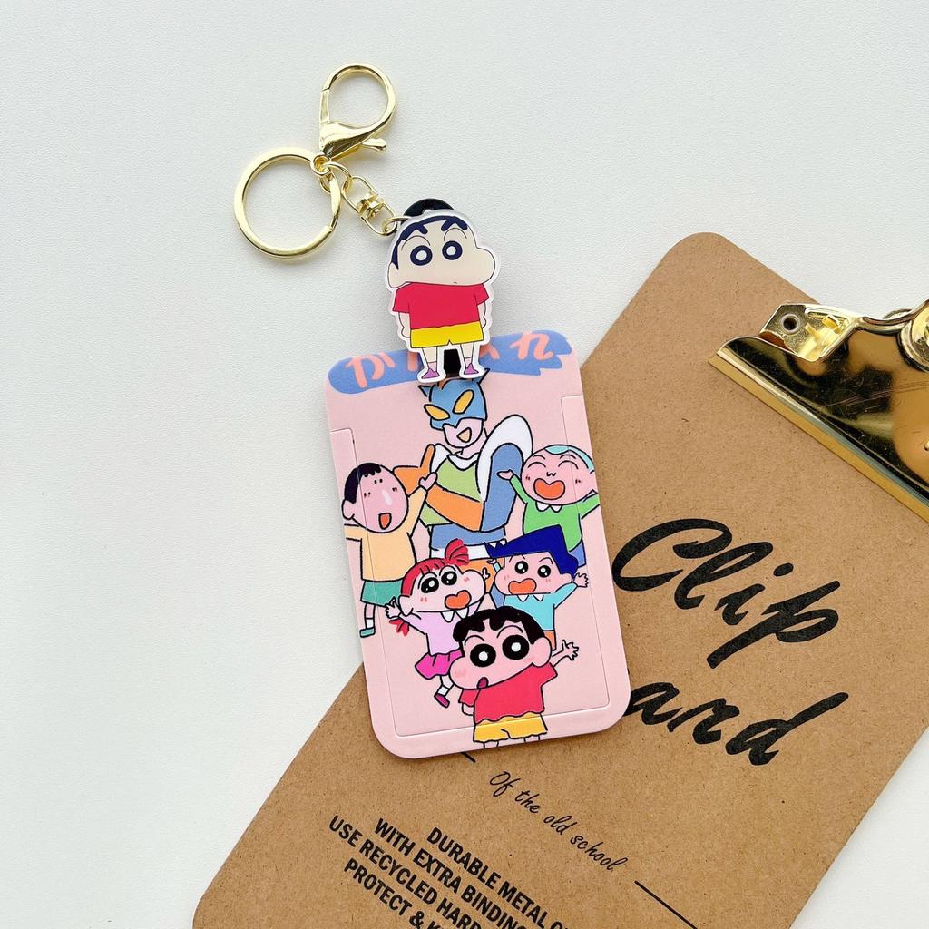 Kawaii Anime Crayon Shin-chan Keychain Couple Student Id Bus Bank Access Control Card Case Shin Chan Accessory Hanging
