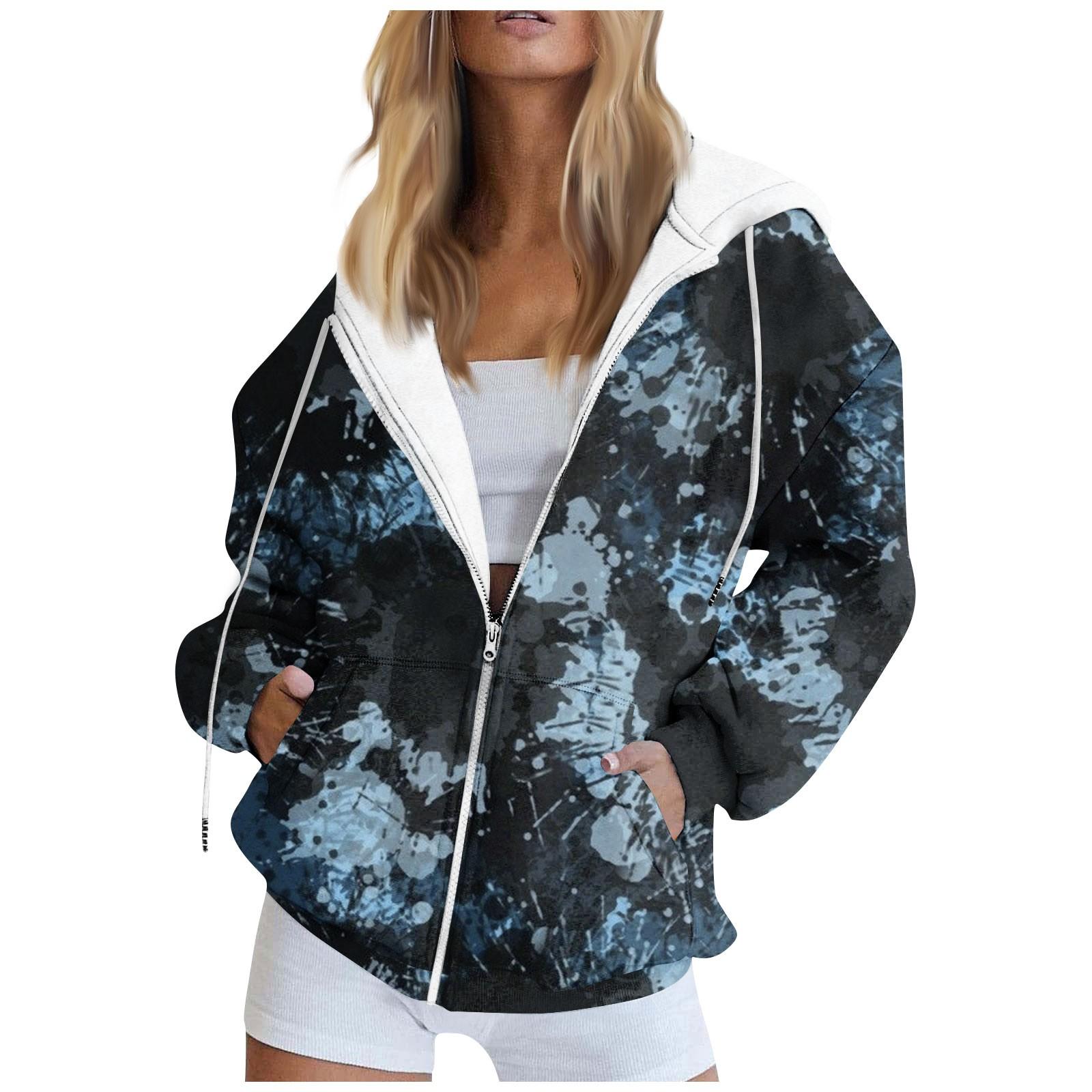 

Женская толстовка с длинным рукавом и принтом, куртка с карманом и длинными рукавами, пальто с капюшоном на молнии, осень M тёмно-синий